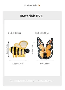 Tableau des tailles pour pinces à cheveux abeille et papillon en PVC avec détails