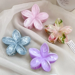 Fresh Flower Hair Claw Clip Large Lacquered Marble Texture Shark Clip Elegant Vacation Style Hair Accessories For Women