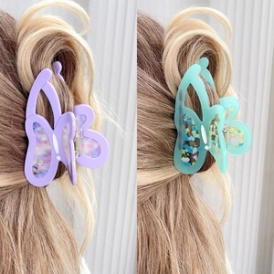 Elegant acetate butterfly hair claw clip with floral texture for stylish hair styling