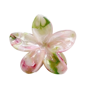 Floral acetate shark hair claw clip with colorful marble texture and green pink gradient
