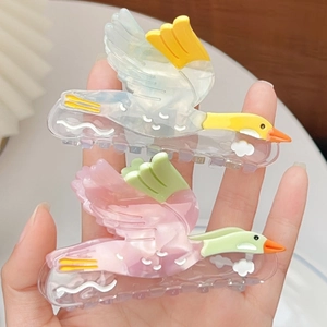 Pince à Cheveux Crabe en Acétate Oie Sauvage Dessin Animé Dégradé Translucide Accessoire de Coiffure pour Femmes