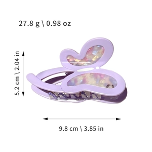 Purple acetate butterfly hair claw clip with pearlescent wings, 9.8cm size