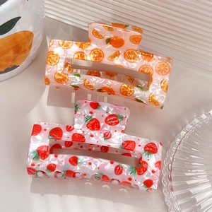 Set di mollette quadrate per capelli con motivi arancia e fragola in acrilico lucido