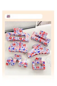 6-piece hair claw set with US patriotic star and stripe patterns in red, white, and blue