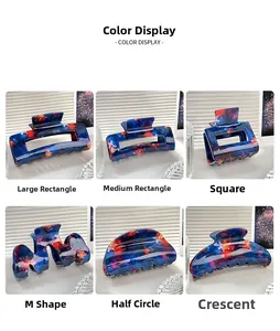 Six blue tortoiseshell hair claws in various shapes including rectangular and crescent moon