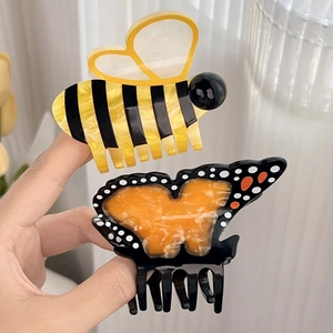 Pinces à cheveux créatives en forme d'abeille et de papillon en acrylique poli pour femme
