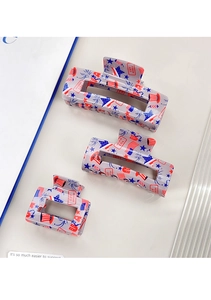 Three-piece acrylic hair claw set with patriotic star and stripe pattern in assorted sizes