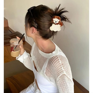 Cute acetate lion hair claw clip in beige and amber brown for half-up hairstyles