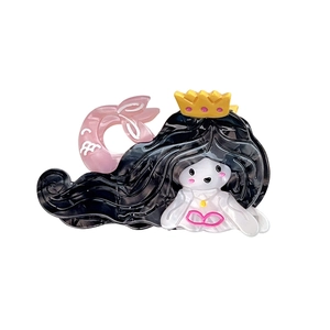 Adorable mermaid princess hair claw clip made of acetic acid resin with a pink fish tail design
