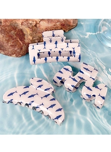 Trois pinces à cheveux motif requin sur rochers marins aux formes vagues et carrées