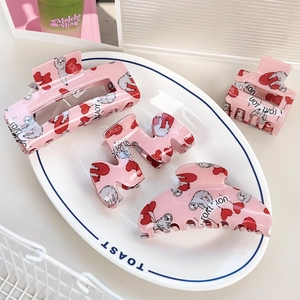 Pince à Cheveux Rose Sucré Paresseux de Dessin Animé Cœur Imprimé PVC Carré Semicirculaire en Forme de M Croissant Accessoires Cheveux Femme