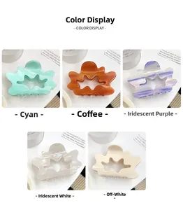 Color display of French cloud hair claws in mint green, brown, purple, and pearl white