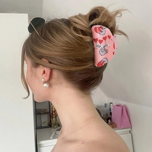 Pince à cheveux rose avec motif cœur, paresseux et texte I LOVE YOU pour femmes