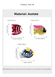 Detailed size specifications for acetate tropical fish hair clips with weight information