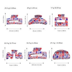Set of 6 USA flag pattern hair claws in square, half-round and wavy hollow designs