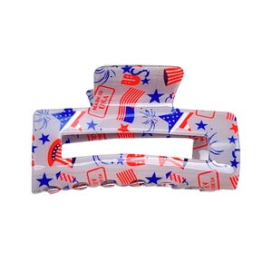 Rectangle hair claw clip with American flag pattern, stars, and USA theme design