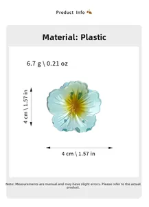 Detail view of a 4cm blue floral hair claw clip showing exact dimensions and 6.7g weight