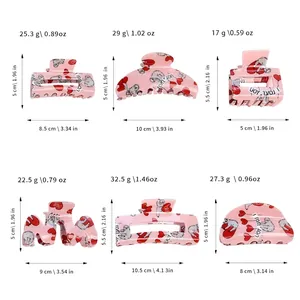 Tableau des tailles pour 6 pinces à cheveux roses avec mesures et spécifications