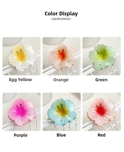 Detail showing various colors of gradient flower hair claws with pearlescent finish