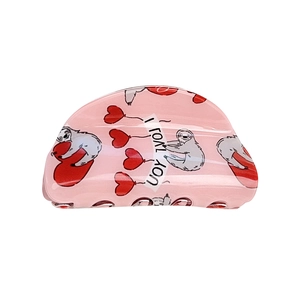 Pince à cheveux rose demi-lune avec motif paresseux mignon et finition brillante