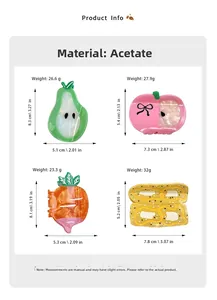 Dimensions détaillées et poids des pinces à cheveux en acétate forme fruits
