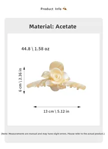 Detailed view of 13cm acetate rose hair claw clip with specific dimensions and weight