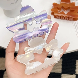 French hollow cloud hair claw clip in purple marble and pearl white colors