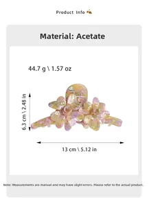 Détails de la pince à cheveux fleur en acétate avec dimensions 13cm et poids 44,7g