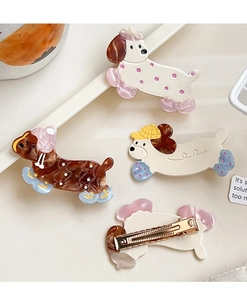 Details von niedlichen Acetat Hunde-Haarspangen mit sicherem Entenschnabelclip