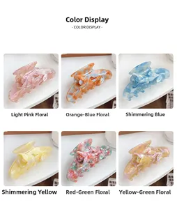 Collage of acetate tulip hair claws in six diverse marble patterns and vibrant floral colors