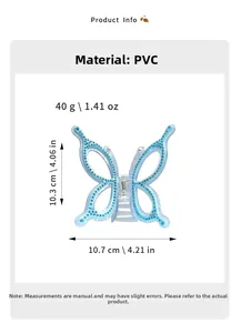 Detailed view of light blue acetate butterfly hair claw with pearls and rhinestones 10cm