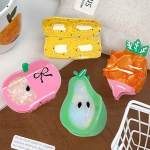 Pinces à Cheveux en Acétate Forme de Fruit Dessin Animé Poire Pomme Carotte Pinces à Cheveux Marbrées Faites à la Main pour Femmes Filles