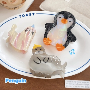 Cute Marine Animal Penguin Seal Sea Lion Acetate Hair Claw Clips Cartoon Large Shark Clip For Women Hair Styling Accessory