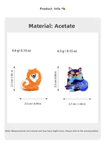 Detailansicht von Katzen- und Hunde-Haarklammern aus Acetat mit Marmor-Textur und Maßen