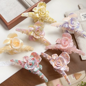 3D Rose Flower Hair Claw Clip Acetate Large Marbled Pattern French Vintage Shark Clip For Women Elegant Hair Accessories