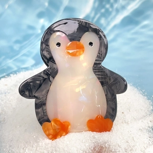 Chic penguin-shaped acetate hair claw clip with marble texture for ocean series styling