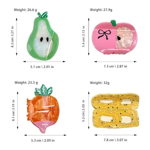 Pinces à cheveux mignonnes en acétate motifs fruits avec dimensions et poids précis
