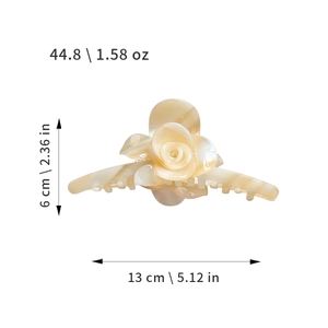 Elegant 13cm acetate double flower hair claw clip with cream marble texture finish