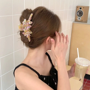 Pince à cheveux florale en acétate pour femme avec dégradé pastel pour la coiffure