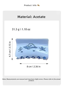 Detail view of acetic acid ocean series claw clip with starfish and shell patterns