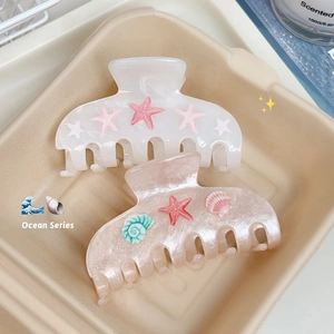 Pince à Cheveux en Acrylique Série Océan Étoile de Mer Coquillage Style Vacances Pince Requin Semicirculaire Femme Accessoires