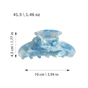 Blue marble acetate tulip hair claw clip with silver spring, dimensions 10cm x 4.5cm