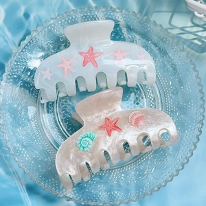 Lot de pinces à cheveux étoiles de mer et coquillages en blanc crème et nacre champagne