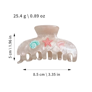 Pince à cheveux rose nacré avec étoile de mer et coquillage, dimensions incluses