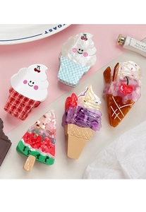 Detail showing assorted acrylic ice cream and watermelon hair claws with glossy finish