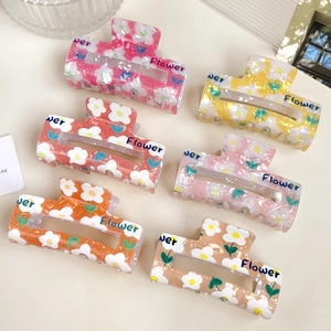 Blumendruck Quadratisch Hohl Haarklammer Acryl Gänseblümchen Muster Haarnadel Für Damen Koreanischer Süßer Stil Täglicher Haarschmuck