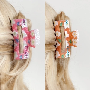 Blumenmuster Haarklammern aus Acryl in Rosa und Orange für Damen auf Haar