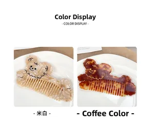 Close-up of cute cartoon bear combs in cream and brown acetate resin material