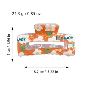 Haarklammer in Orange mit Gänseblümchen-Druck und quadratischem 8,2 cm Hohldesign