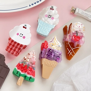 Creative Acetate Ice Cream Shaped Hair Claw Clip Sweet Gingham Fruit Watermelon Smile Face Hair Accessories For Women Girls